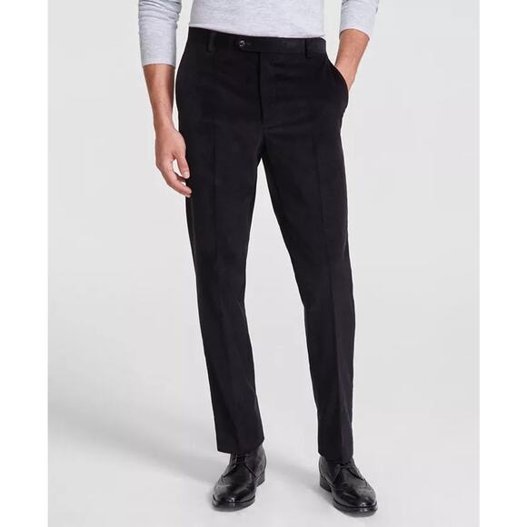 Tommy Hilfiger Men's Black Solid Corduroy Cotton Modern-Fit Pants Size 40x32